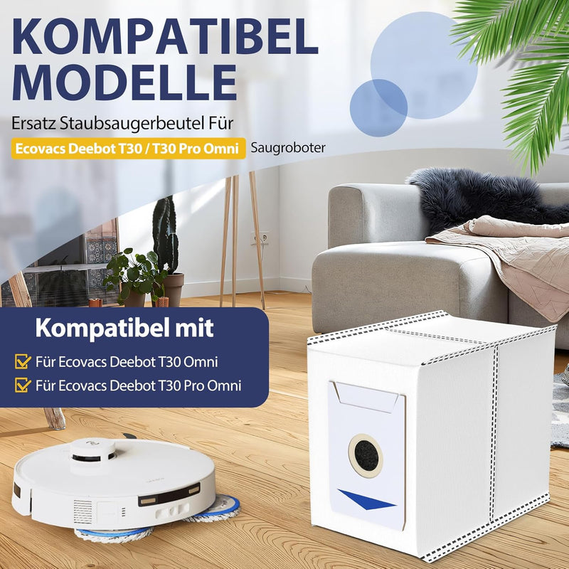 10 Stück Staubbeutel für Ecovacs Deebot T30 Pro Omni/ T30 Omni Saugroboter,Staubsaugerbeutel Ersatz