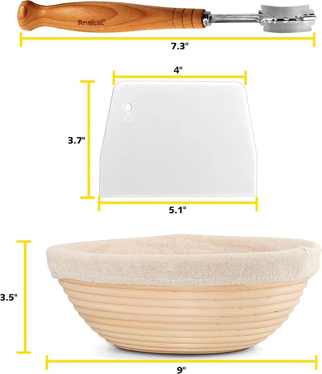 Anaeat 23 cm Brot-Banneton-Gärkorb-Set – runder Sauerteig-Gärkorb aus 100% natürlichem Rattan mit La