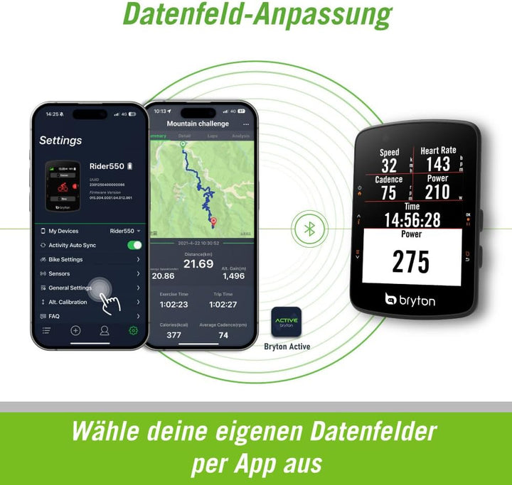 Bryton Rider 550 GPS Fahrradcomputer Sensor-Bundle mit 37 Stunden Akkulaufzeit, 2,8-Zoll Farbdisplay