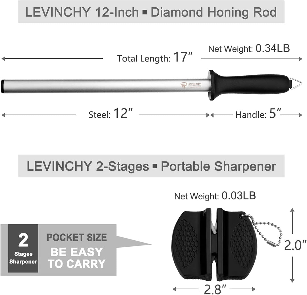 LEVINCHY Diamant-Messer-Wetzstahl, 30,5 cm, professionelle Diamantbeschichtung, Schleifstahl, Premiu