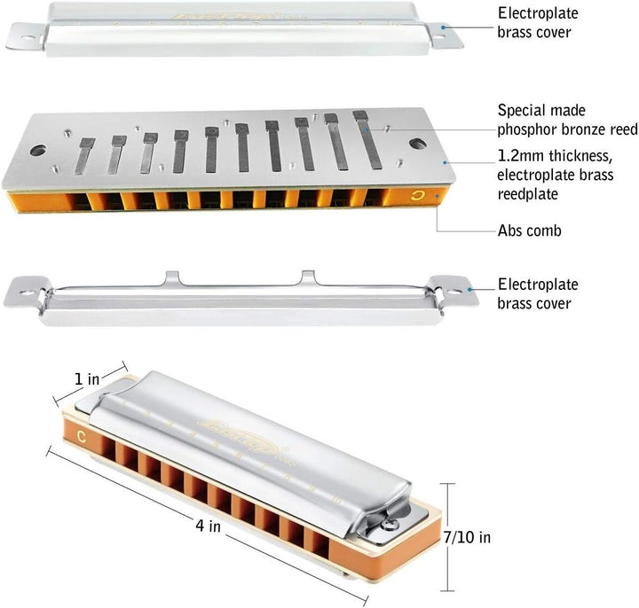 East Top Diatonische Blues Harmonica Mundharmonika Tonart C 10 Löcher T008S Mundharmonika Für profes