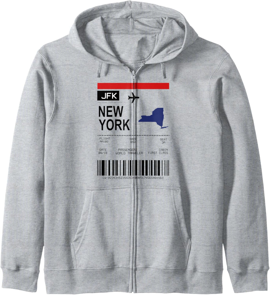 Bordkarte Flugticket New York Flughafen Passagier Fluggast Kapuzenjacke