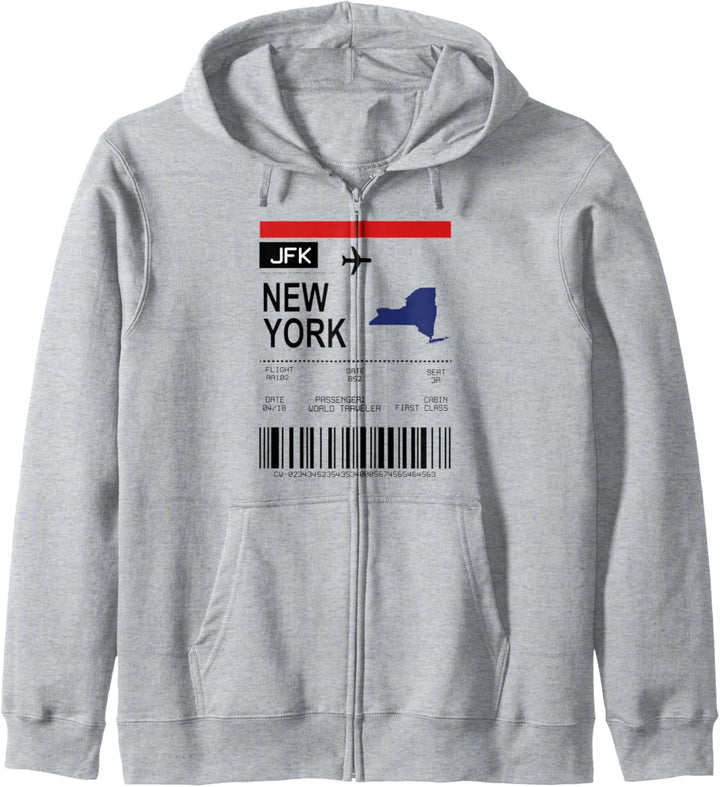 Bordkarte Flugticket New York Flughafen Passagier Fluggast Kapuzenjacke