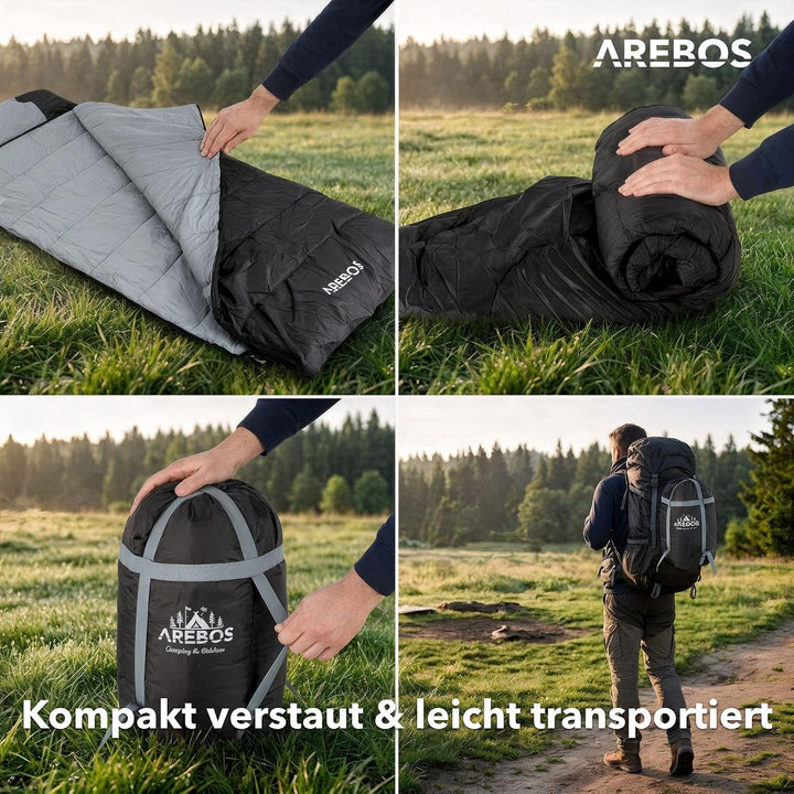 Arebos Camping Schlafsack Erwachsene 220 × 83 cm | Deckenschlafsack | wasserabweisend | inkl. Kompre