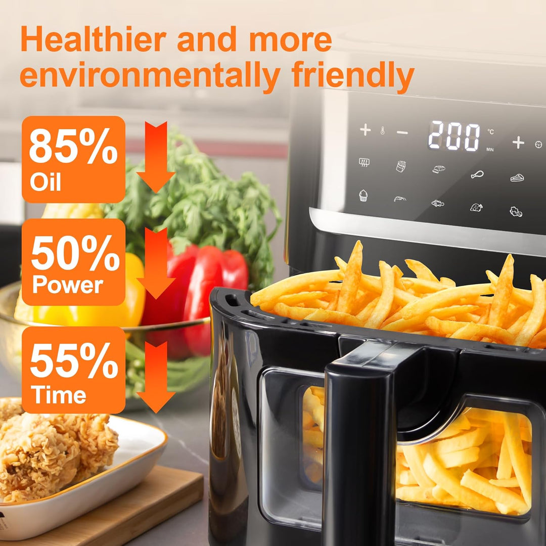 Heissluftfritteuse Air fryer mit Sichtfenster, Emphsism Airfryer XXL 7L 1700W mit Digitalem LED-Touc