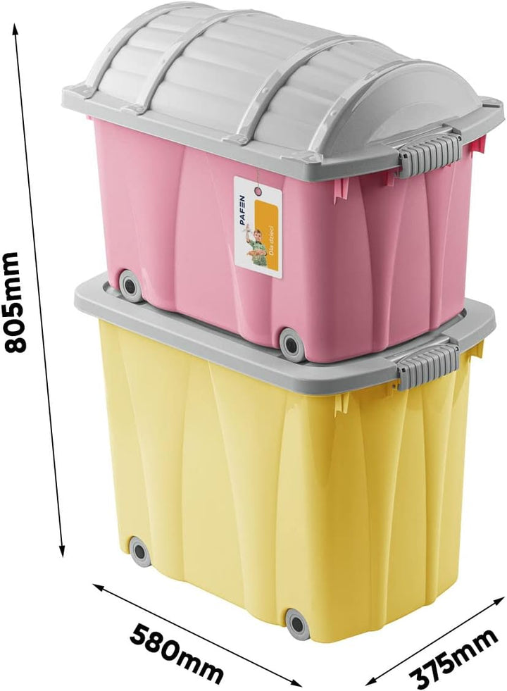 PAFEN Piraten Spielzeugkisten SET – 2x Schatzkiste 49l + 62l mit Rollen - Spielzeugbehälter Aufbewah