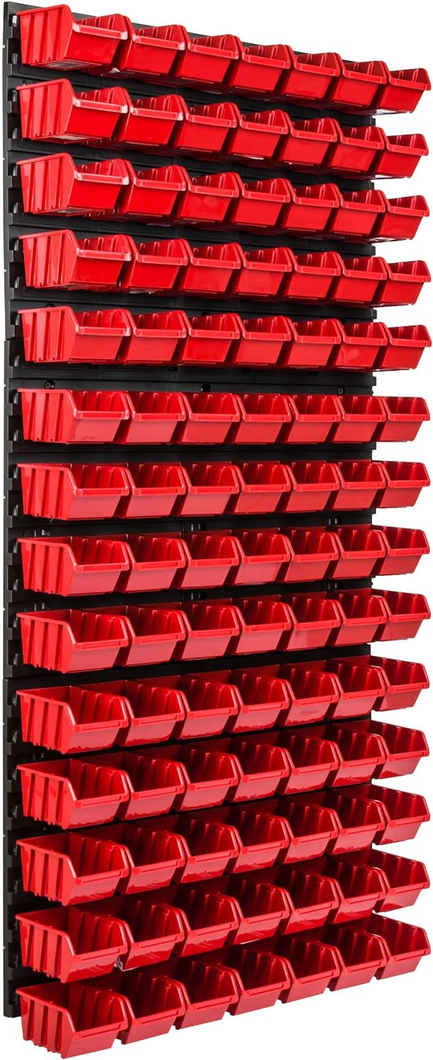 Lagersystem Werkstattregal | 57 x 116 cm | 98 stck. Box | Wandregal mit Stapelboxen - Wandplatten Ex