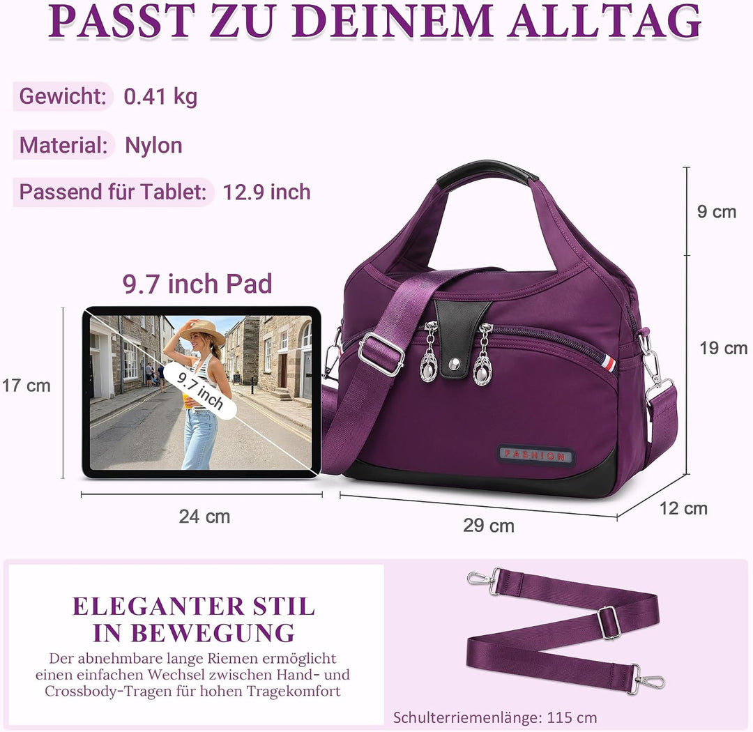 DIRRONA Damen Umhängetasche Multi Pocket Crossbody Bag Schultertaschen Leicht Handtasche Waterproof