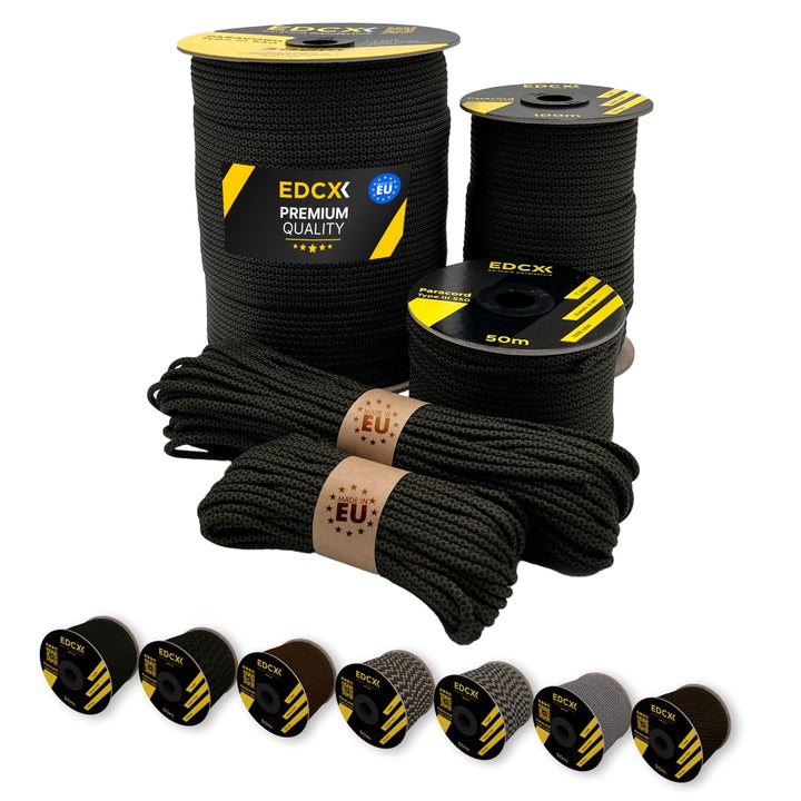 Paracord 4 mm, 20+ Militärfarben (15 m, 30 m, 50 m, 100 m, 300 m) | Ideal zum Basteln, Camping, Outd