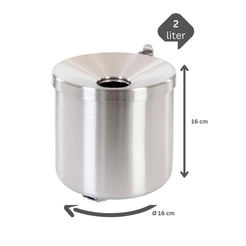 PROREGAL Runder Sicherheits-Wandaschenbecher mit Kippvorrichtung | 2 Liter, HxØ 16x16cm | Edelstahl