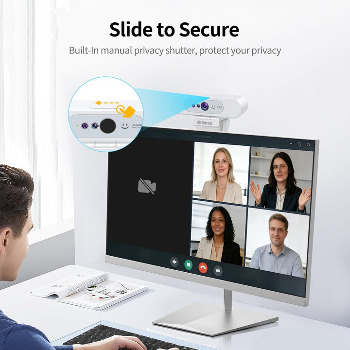 TOALLIN 4K UHD Webcam für PC, Windows Hello kompatible Kamera, Gesichtserkennung, Autofokus, integri