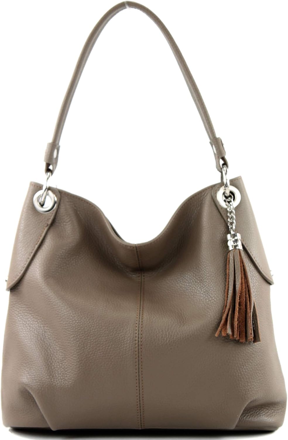 modamoda de - T185 - ital. Damen Schultertasche aus Leder Taupe, Taupe