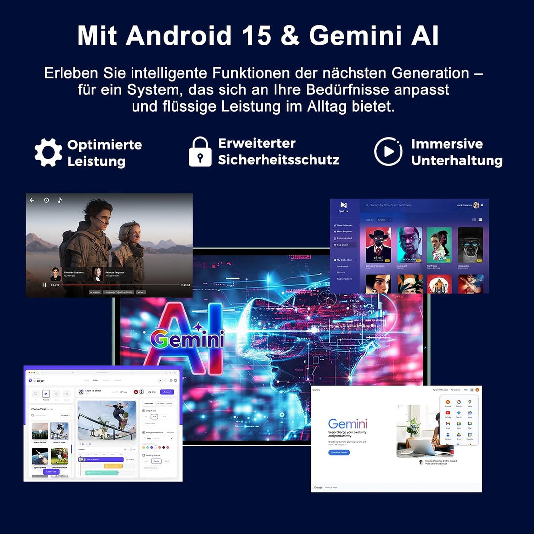Tablet 10 Zoll mit Tastatur und Maus, Android 15 mit Gemini AI, 30 GB RAM + 128 GB ROM, Erweiterbar