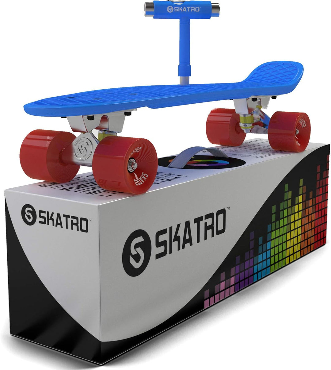 Skatro - Mini-Cruiser-Skateboard. 22 Zoll Kunststoff-Board im Retro-Stil, komplett mit Blue Ocean, B