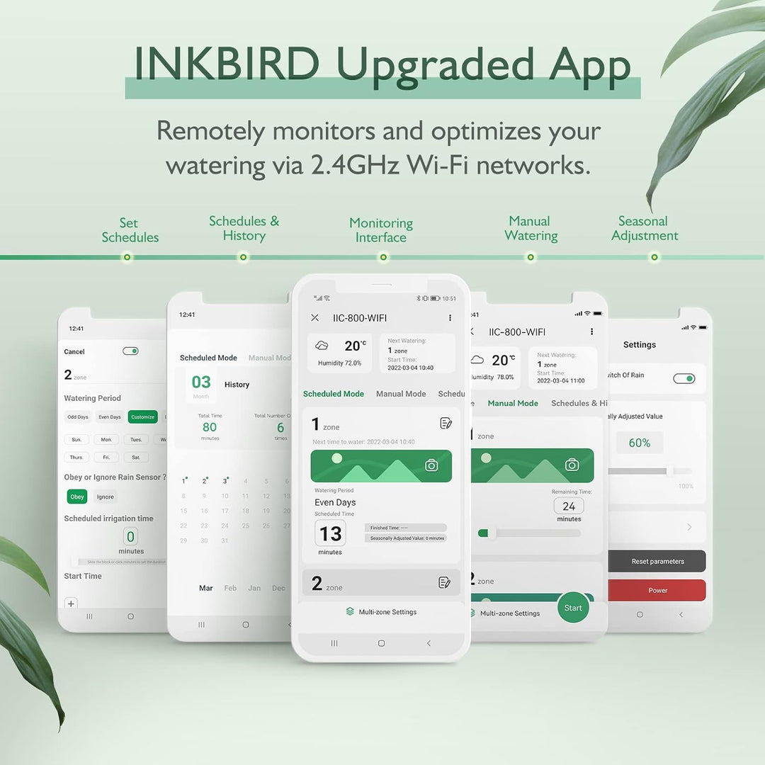 Inkbird bewässerungscomputer,IIC-800-WIFI 8 Zonen Programmiergerät Bewässerungssystem Saisonale Anpa