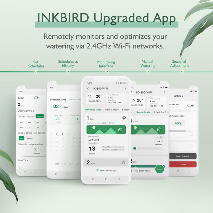 Inkbird bewässerungscomputer,IIC-800-WIFI 8 Zonen Programmiergerät Bewässerungssystem Saisonale Anpa