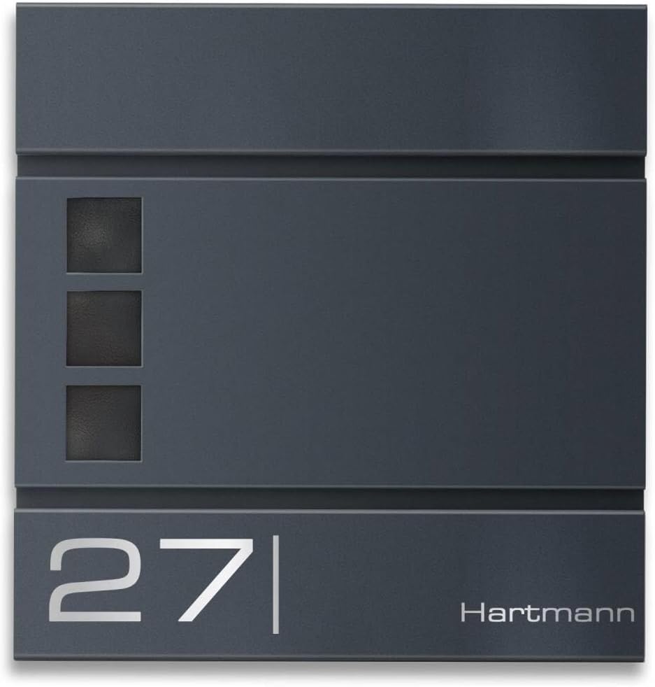 Metzler Briefkasten in Anthrazit RAL 7016 Cube - Name & Hausnummer als Lasergravur - Design Wandbrie