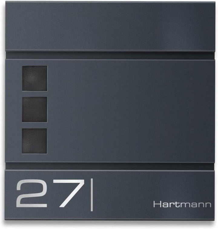 Metzler Briefkasten in Anthrazit RAL 7016 Cube - Name & Hausnummer als Lasergravur - Design Wandbrie
