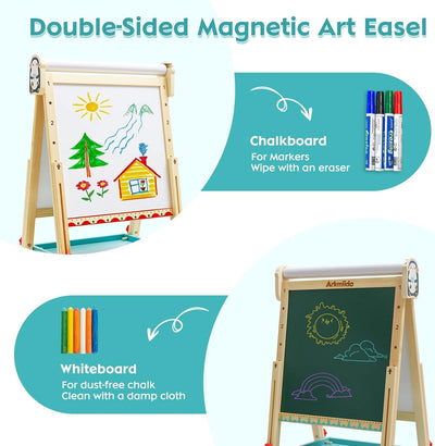 Kinder Staffelei mit Papierrolle doppelseitiges Whiteboard und Kreidetafel verstellbare Standstaffel