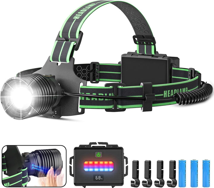 Sogdeco Stirnlampe Led Wiederaufladbar,Superhell 90000 Lumens 7800 mAh 10 Lichtmodi Kopflampe Stirnl