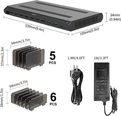 Alxum 120W USB Multi Mobile Ladestation mit QC 3.0 Schnellladung & Typ C-Handy-Ladestation mit 10 An