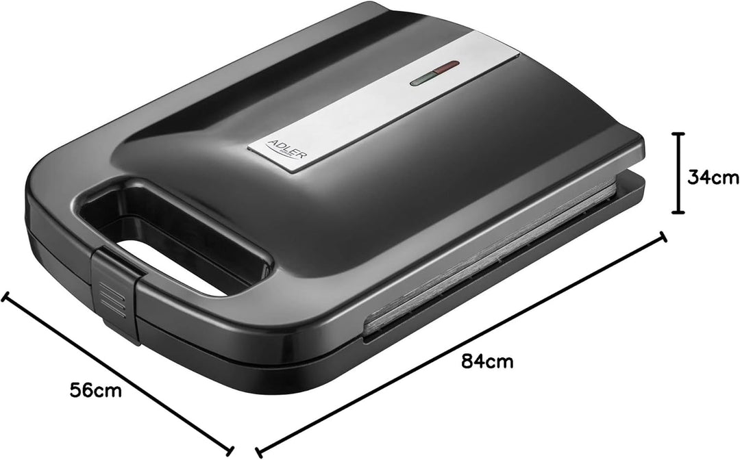 Adler AD 3055 Sandwichmaker XXL, 2000 W, Sandwichtoaster mit feuerfestem Griff, Toaster für 4 Sandwi