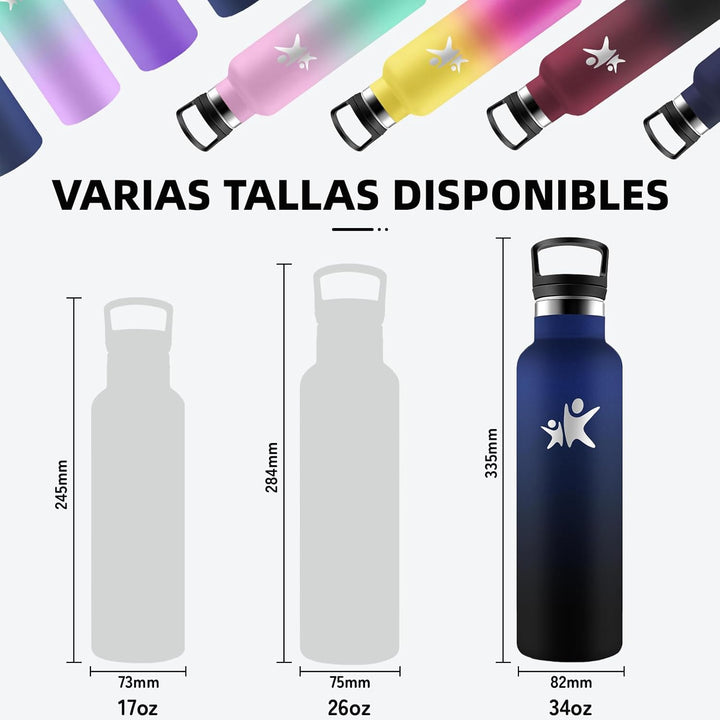 Edelstahl Trinkflasche, Sport Trinkflasche 1 liter, Thermosflasche Mit 2 Deckeln, Doppelwandige Vaku