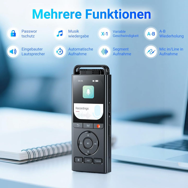 MECHEN 144GB Digitales Diktiergerät, 3072Kbps Voice Recorder Typ C | 10.000 h Aufnahmezeit, Sofort-A