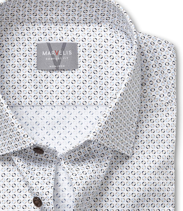 Marvelis Herren Businesshemd Langarm 702584,Rotationsdruck,Non-Iron-Comfort-Fit,New Kent 45 Natur 22