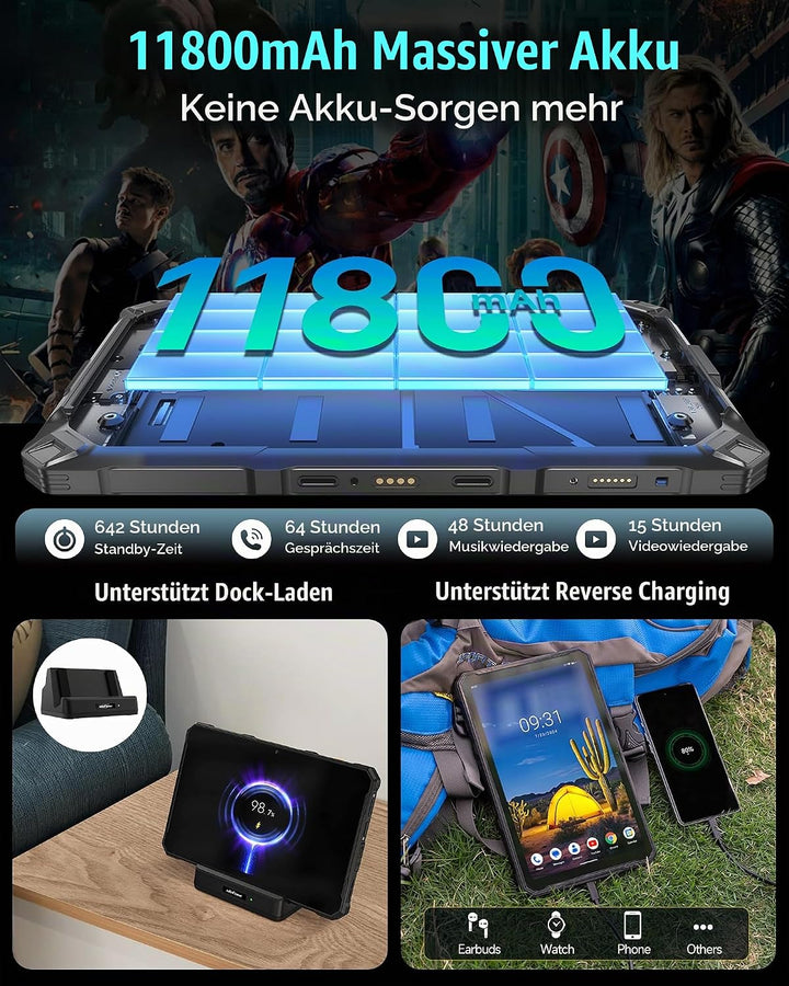 Ulefone Armor Pad 4 Ultra 5G Outdoor Tablet 10080mAh, Android 14 Wasserdicht IP68K, 16GB+256GB/SD-2T