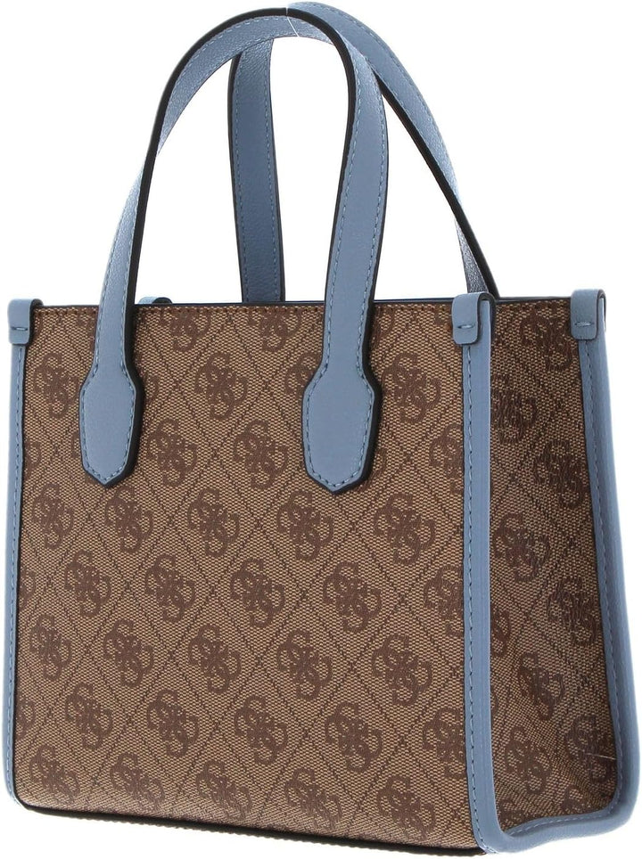 GUESS Damen Silvana Umhängetasche, Mini-Tragetasche, Tragegriff Oben Latte Logo/Schiefer, Latte Logo