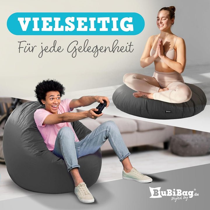 BuBiBag 2in1 Sitzsack L - XXL mit Füllung für Kinder & Erwachsene, Gaming Beanbag & Bodenkissen für