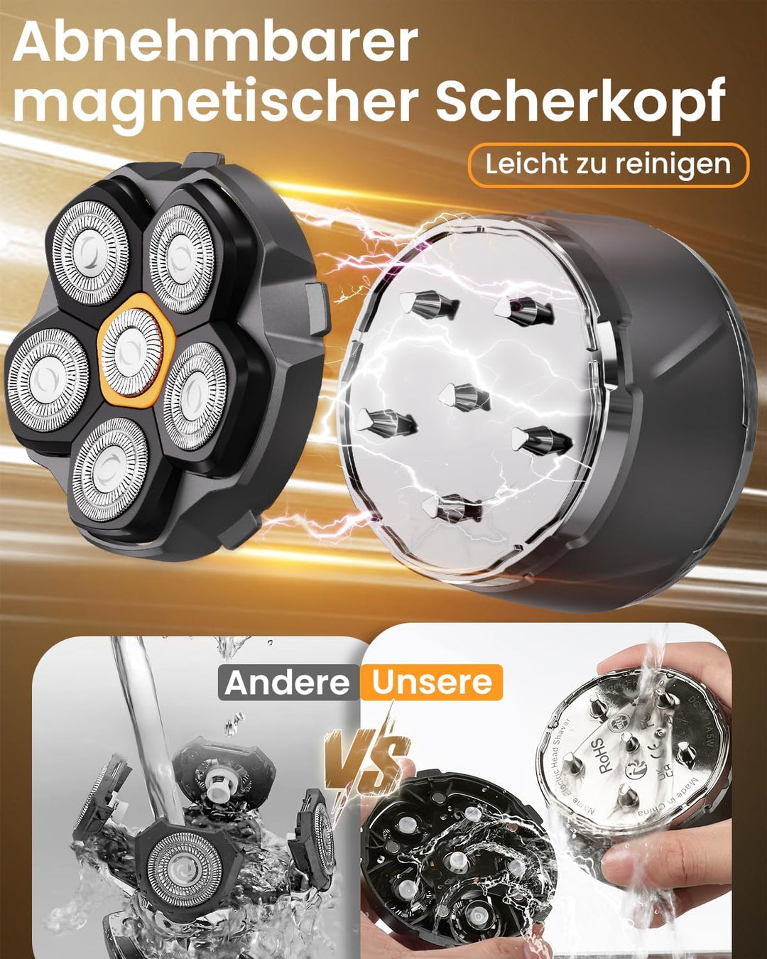 Glatzen Rasierer Herren, 2026 Verbessert IPX8 Wasserdicht 6D Flexibler Glatzenrasierer, Magnetische