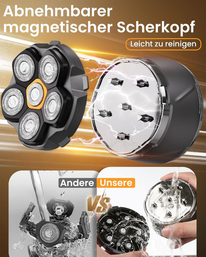 Glatzen Rasierer Herren, 2026 Verbessert IPX8 Wasserdicht 6D Flexibler Glatzenrasierer, Magnetische