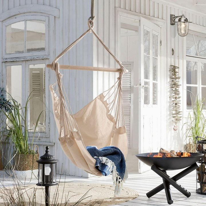 Loberon® Hängesessel Leano, Baumwolle/Polyester/Polyester, H/B ca. 130/100 cm, Creme