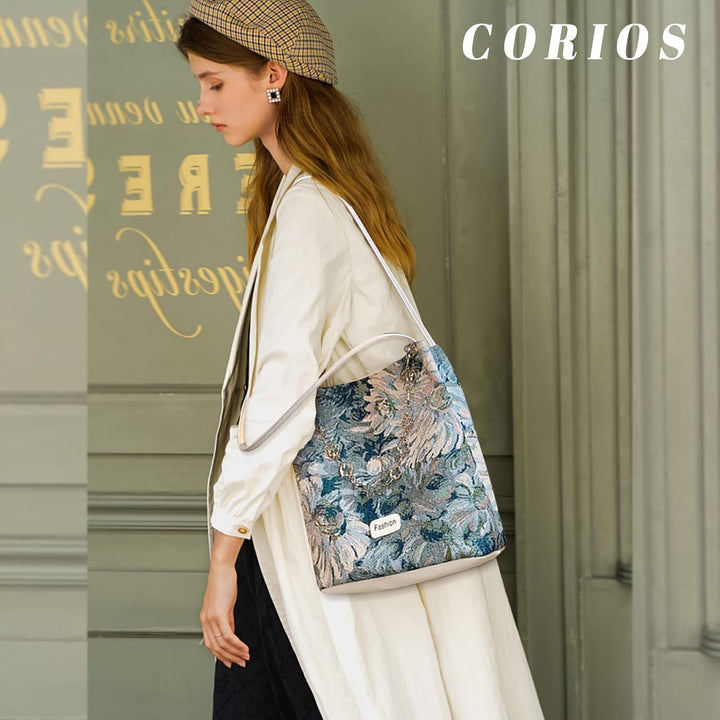 CORIOS Mode Damen Schultertasche Henkeltasche Eimer Taschen Tragetasche Polyester Tasche Ölgemälde H