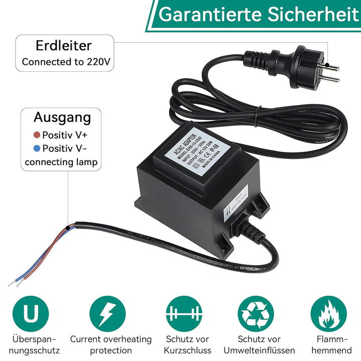 CPROSP LED Transformator 12v 30W ip68, LED Driver Aussen Wasserdicht, Pool Trafo 12v, Transformator