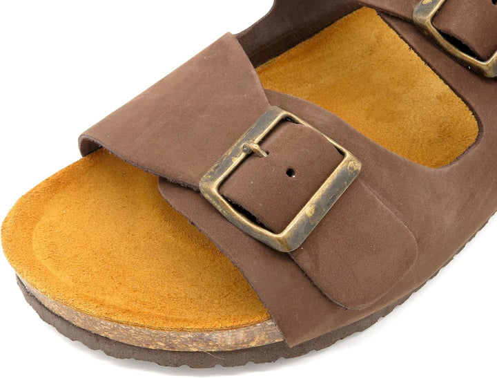 Casual Herren Pantoletten Nubuk Leder Sandalen Korksohle &amp; Echtleder Fussbett 39-47 42 EU Gaucho, 42