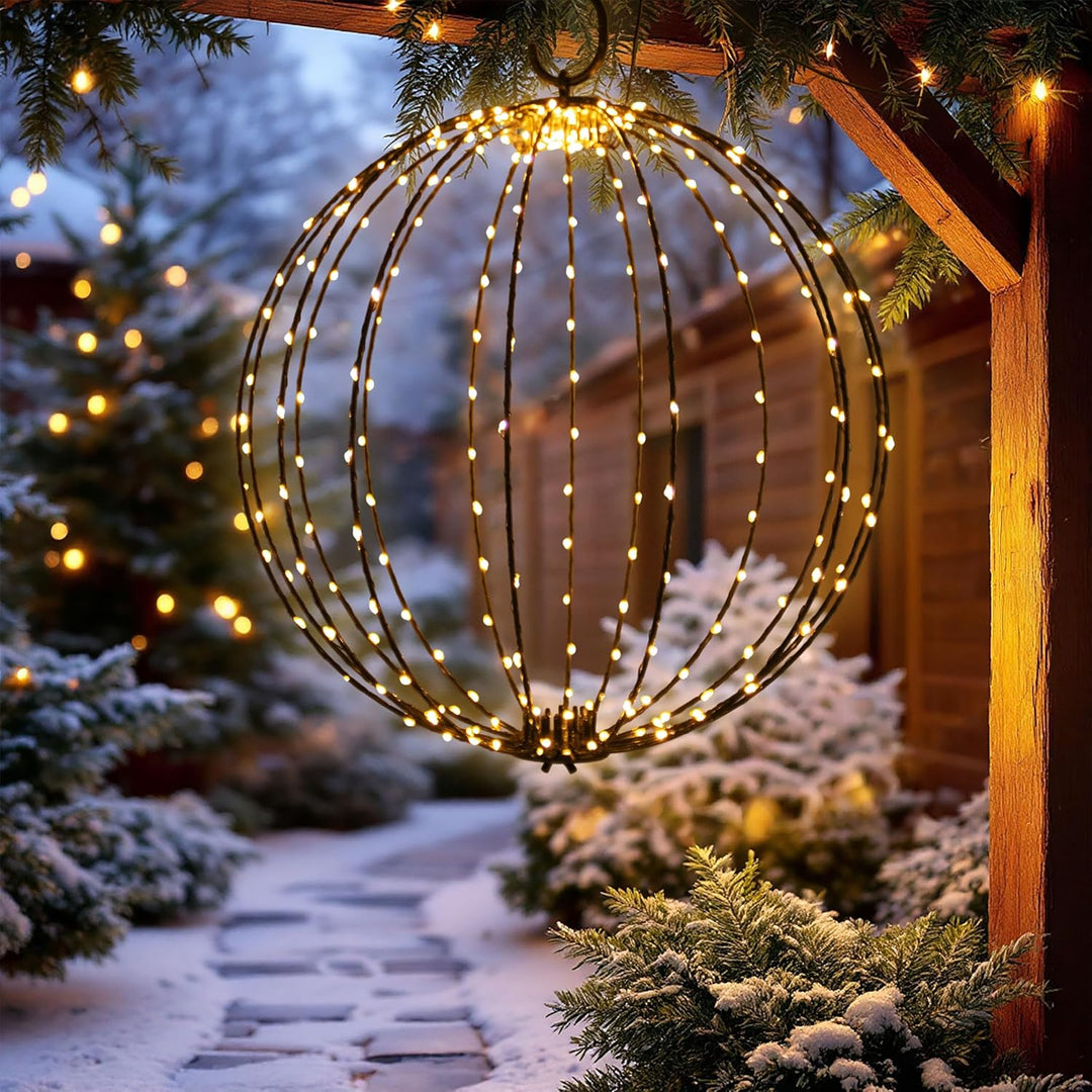 Leuchtkugel zum Hängen 40cm für Aussen | 240 LED, Extra Warm Weiss, Mit Timer und Stecker, Kabelgebu