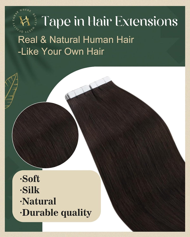 Ugeat 50cm Remy Echthaar Extensions Tapes Braun 50Gramm Hair Extensions Tape Echthaar Haarverlängeru