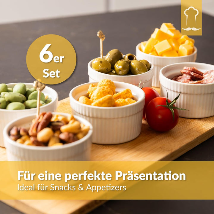 Chefarone® Soufflé Förmchen Backofenfest 6er Set - Creme Brulee Schälchen Keramik zum Backen und Anr