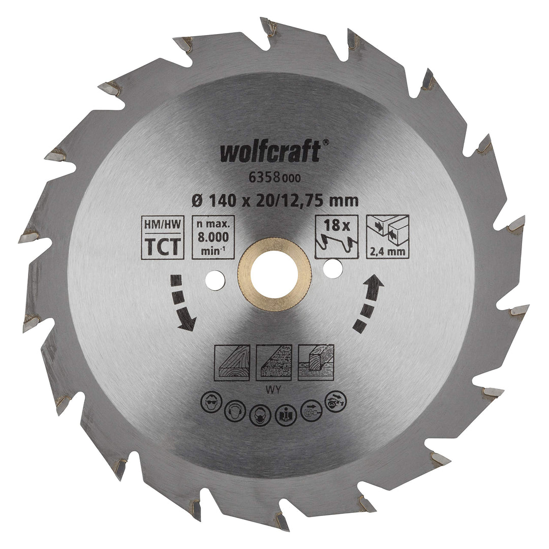 wolfcraft 6358000 | Handkreissägeblatt HM | Serie grün | 18 Zähne | ø140mm 140 X 12, 140 X 12