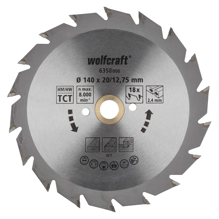 wolfcraft 6358000 | Handkreissägeblatt HM | Serie grün | 18 Zähne | ø140mm 140 X 12, 140 X 12