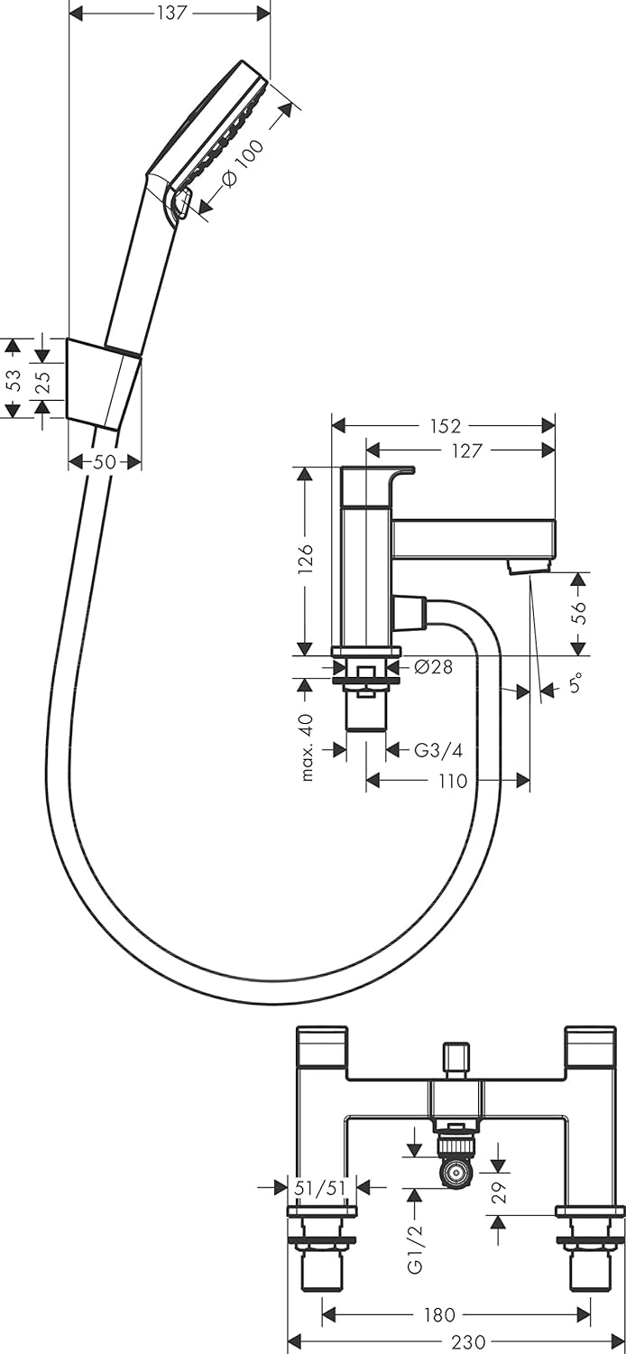 hansgrohe Wannenarmatur Vernis Shape, für 2 Funktionen, Chrom, Chrom