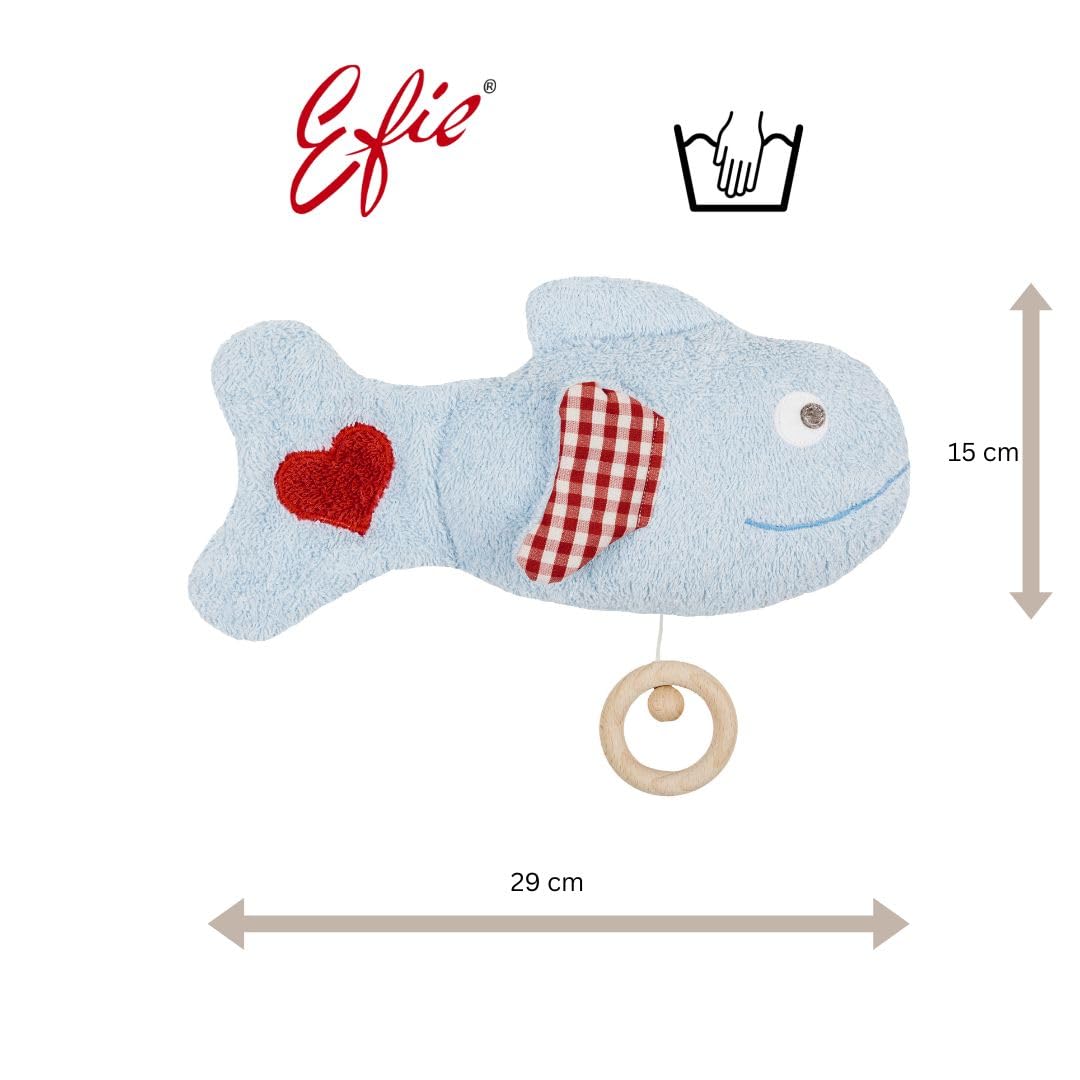 Efie Bio - Spieluhr Fisch blau - kontrolliert biologischer Anbau (organic) - Made in Germany - GOTS