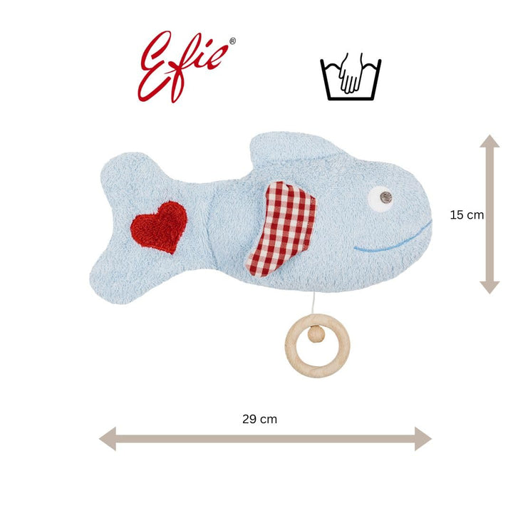 Efie Bio - Spieluhr Fisch blau - kontrolliert biologischer Anbau (organic) - Made in Germany - GOTS