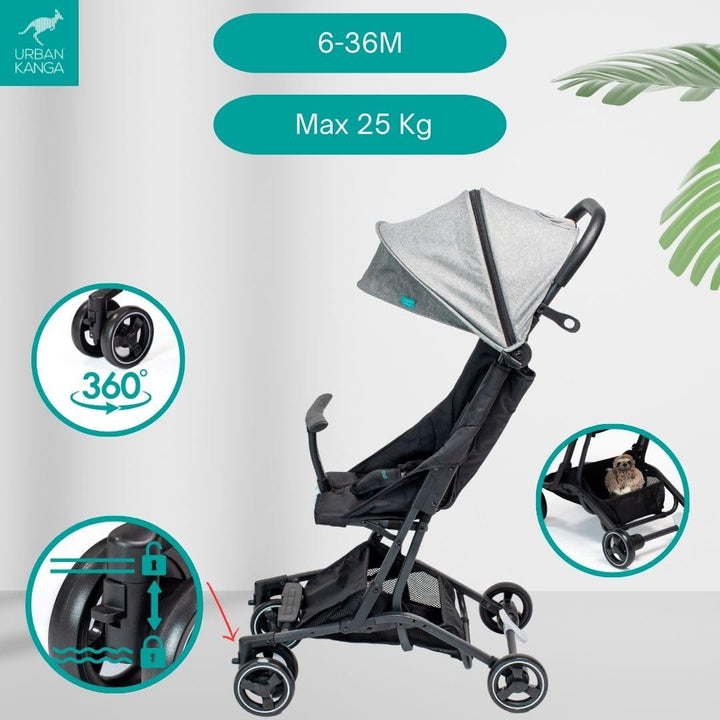Urban Kanga Bandicoot Reisebuggy Flugzeug Handgepäck bis 25kg Kinderwagen (Hellgrau), Hellgrau