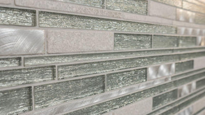 Mosaik Fliese Verbund Stäbchen Aluminium silber Verbund Glasmosaik für WAND BAD DUSCHE KÜCHE FLIESEN