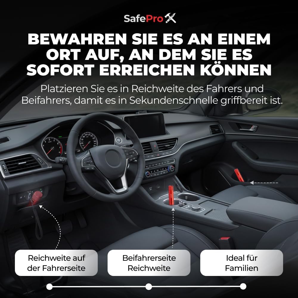 Notfallhammer Auto mit Gurtschneider - Lebensrettender Kompakt Federkörner Glasbrecher - Sicherheit