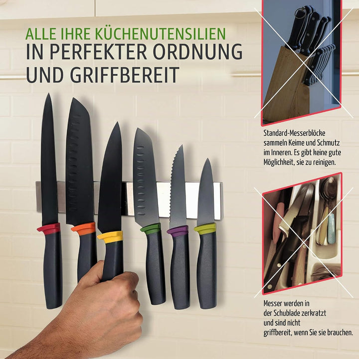 Premium 25cm Magnetleiste Messer für Wand - Extra Starker Messerhalter Magnetisch - Platzsparende Me